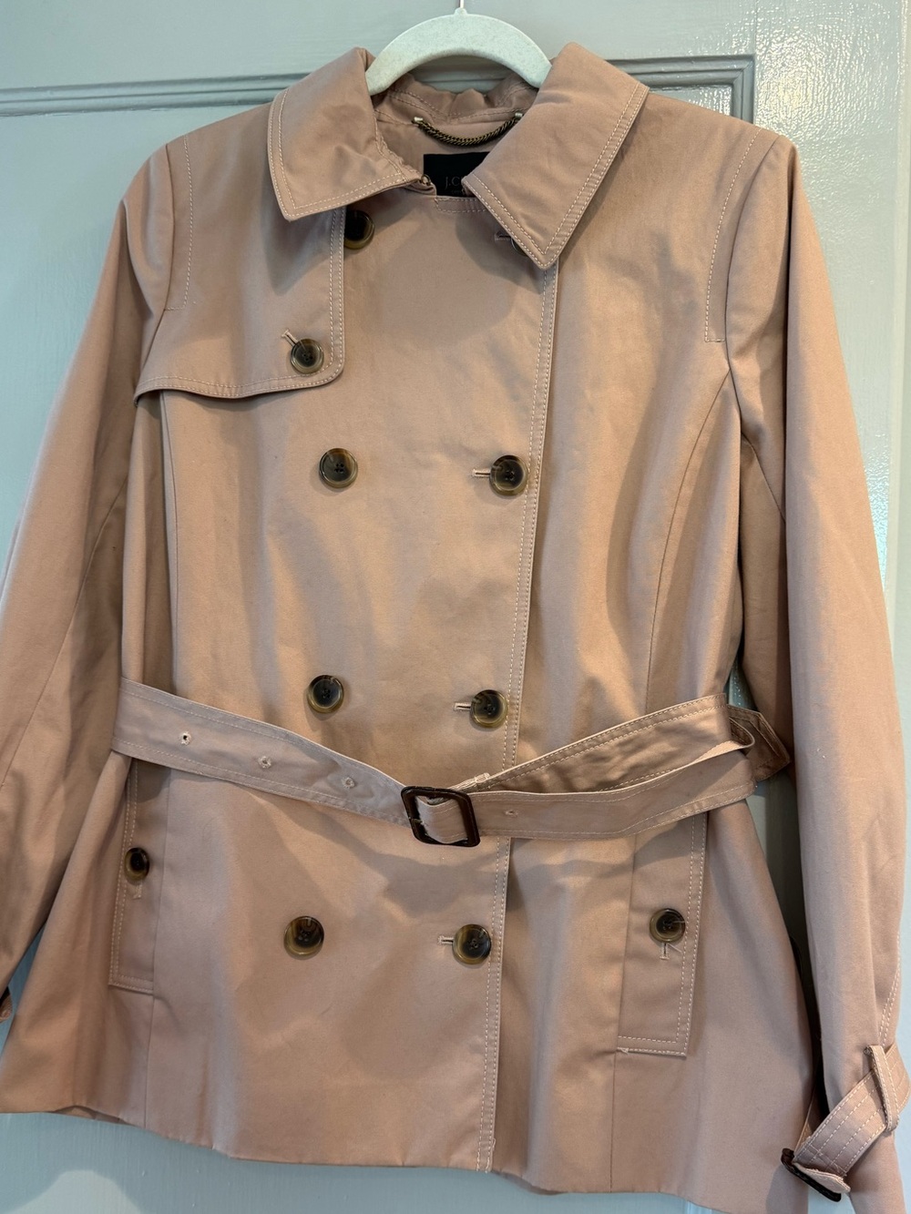 J CREW Women’s Short Double-Breasted Trench Coat - Blush Taupe size 14 NWOT